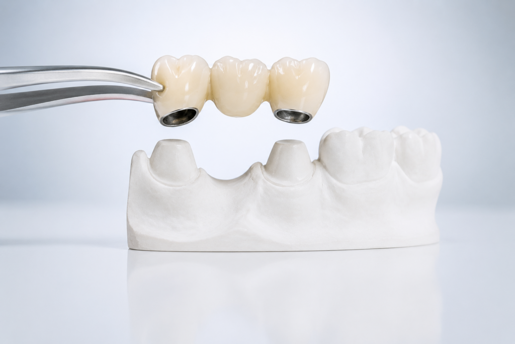 Endpfeilerbrücke dreigliedrig aus Metallkeramik